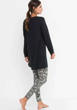 bonprix bonprix Pijama con leggings Negro-gris estampado Online