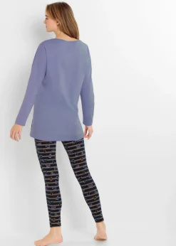 bonprix bonprix Pijama con leggings Azul marino-lavanda claro estampado Clearance