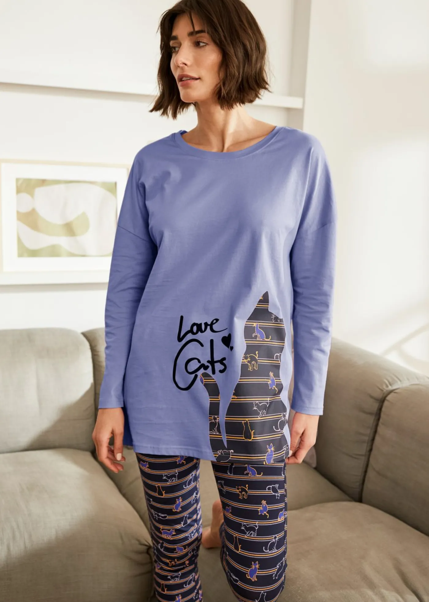 bonprix bonprix Pijama con leggings Azul marino-lavanda claro estampado Clearance