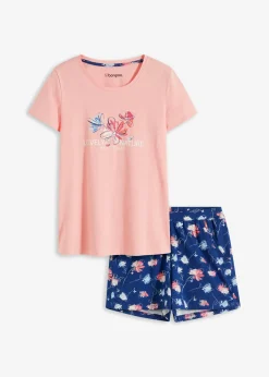 bonprix bonprix Pijama con pantalón corto rosa pálido-azul marino profundo con flores Sale