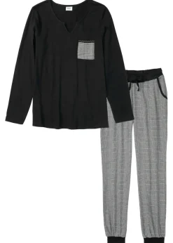 bonprix bonprix Pijama con pantalón de franela Negro de cuadros Online