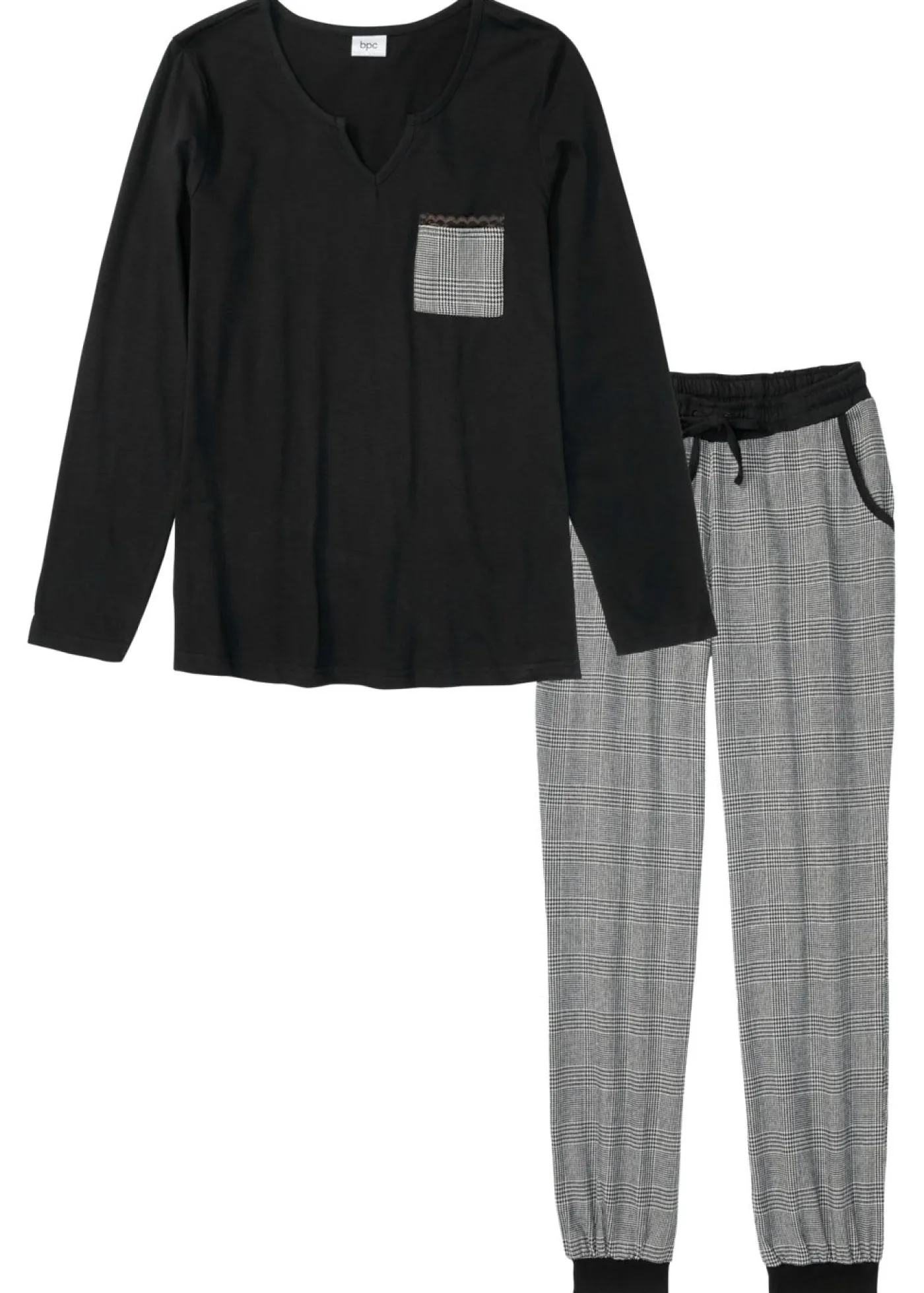 bonprix bonprix Pijama con pantalón de franela Negro de cuadros Online