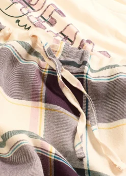 bonprix bonprix Pijama con pantalón suave y bolsa de regalo beige natural-morado intenso a cuadros Clearance