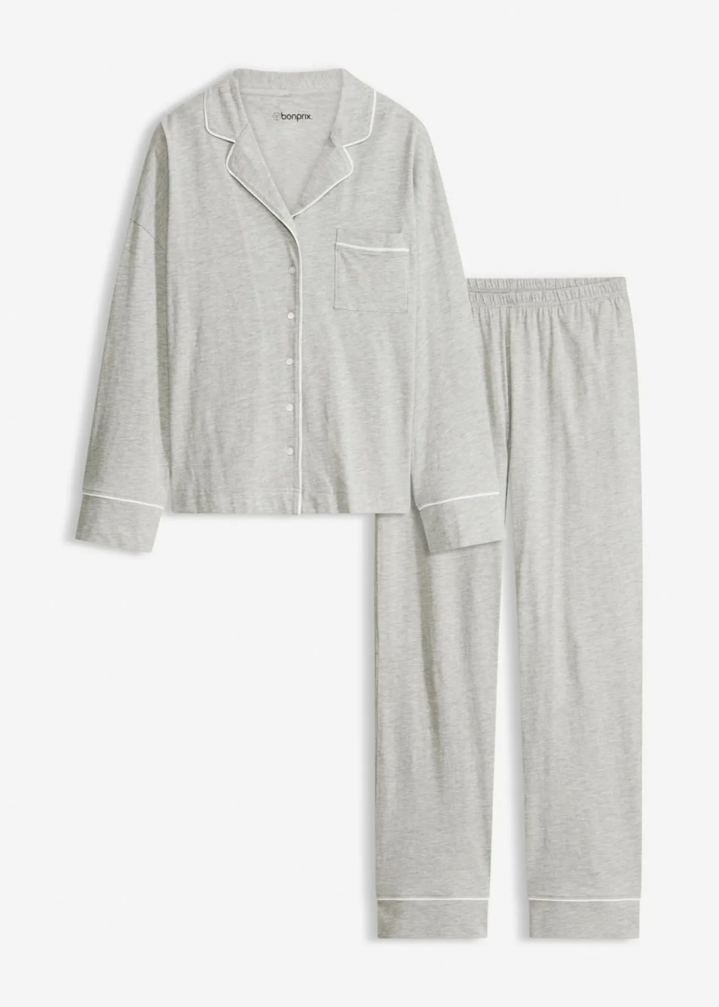 bonprix bonprix Pijama con viscosa y botones Gris claro jaspeado-blanco Best