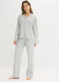 bonprix bonprix Pijama con viscosa y botones Gris claro jaspeado-blanco Best