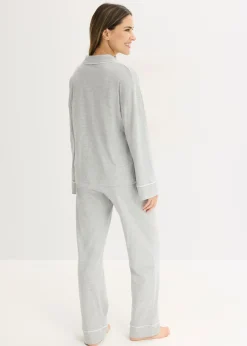 bonprix bonprix Pijama con viscosa y botones Gris claro jaspeado-blanco Best