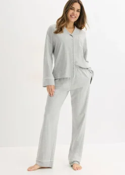 bonprix bonprix Pijama con viscosa y botones Gris claro jaspeado-blanco Best