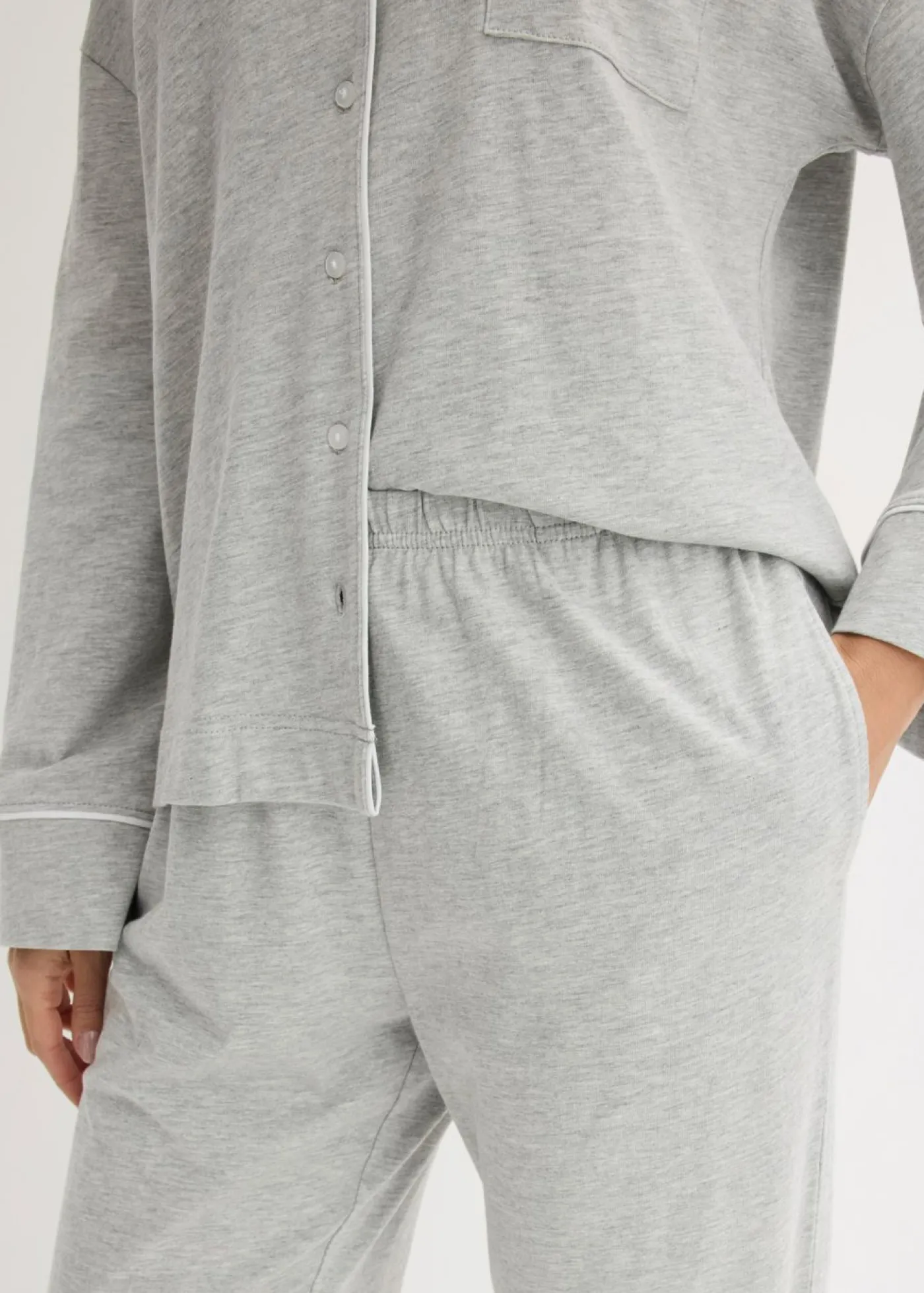 bonprix bonprix Pijama con viscosa y botones Gris claro jaspeado-blanco Best