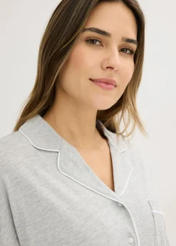 bonprix bonprix Pijama con viscosa y botones Gris claro jaspeado-blanco Best