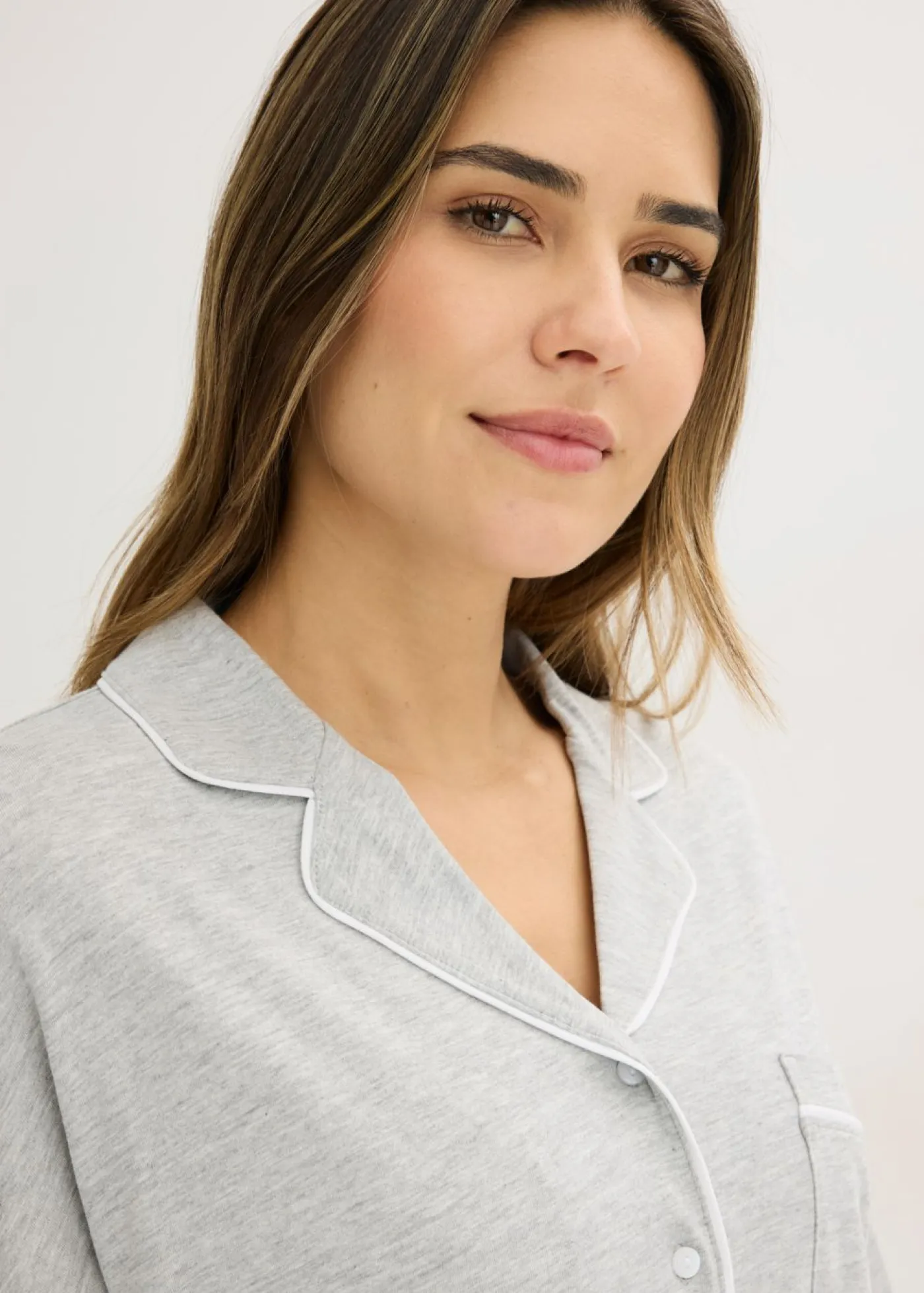 bonprix bonprix Pijama con viscosa y botones Gris claro jaspeado-blanco Best
