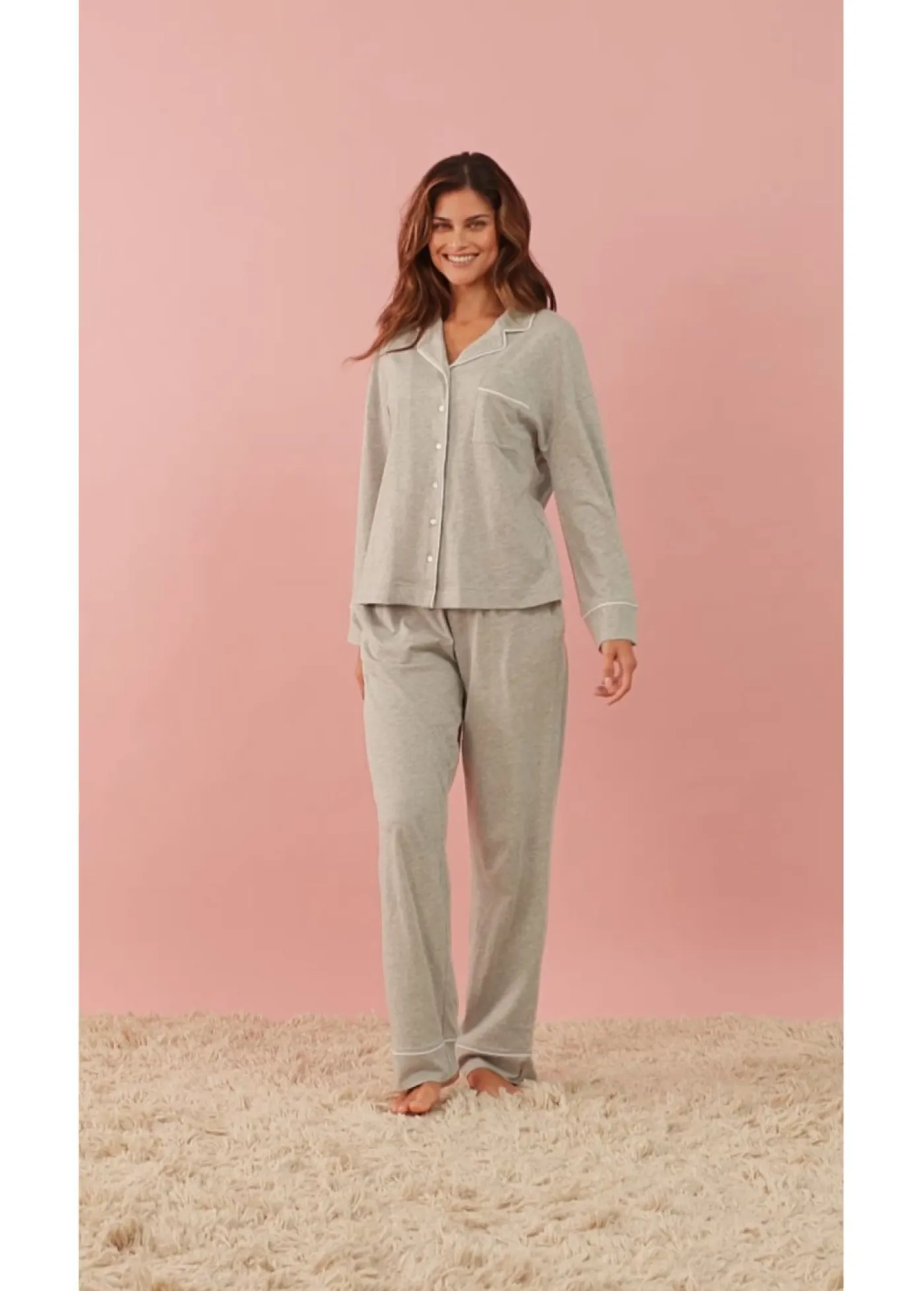 bonprix bonprix Pijama con viscosa y botones Gris claro jaspeado-blanco Best