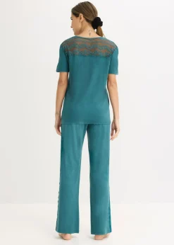 bonprix bonprix Pijama con viscosa y encaje verde pimiento Outlet