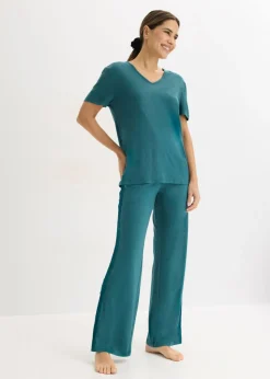 bonprix bonprix Pijama con viscosa y encaje verde pimiento Outlet