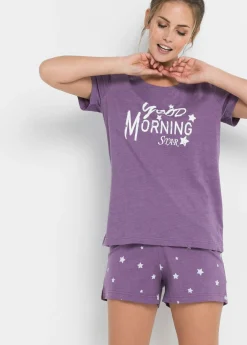 bonprix bonprix Pijama corto Lila jaspeado-blanco estampado New