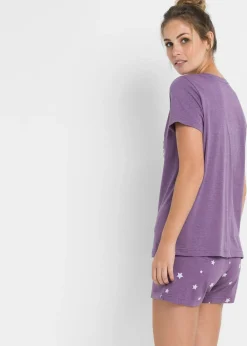 bonprix bonprix Pijama corto Lila jaspeado-blanco estampado New
