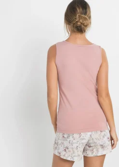 bonprix bonprix Pijama corto con encaje fino Rosa palo estampado Discount