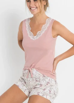 bonprix bonprix Pijama corto con encaje fino Rosa palo estampado Discount