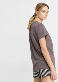 bonprix bonprix Pijama corto con gomilla para el pelo Baya ahumado de rayas Hot