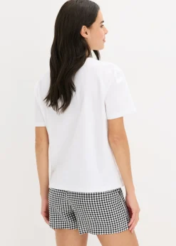 bonprix bonprix Pijama corto con pantalón tejido blanco a cuadros Hot