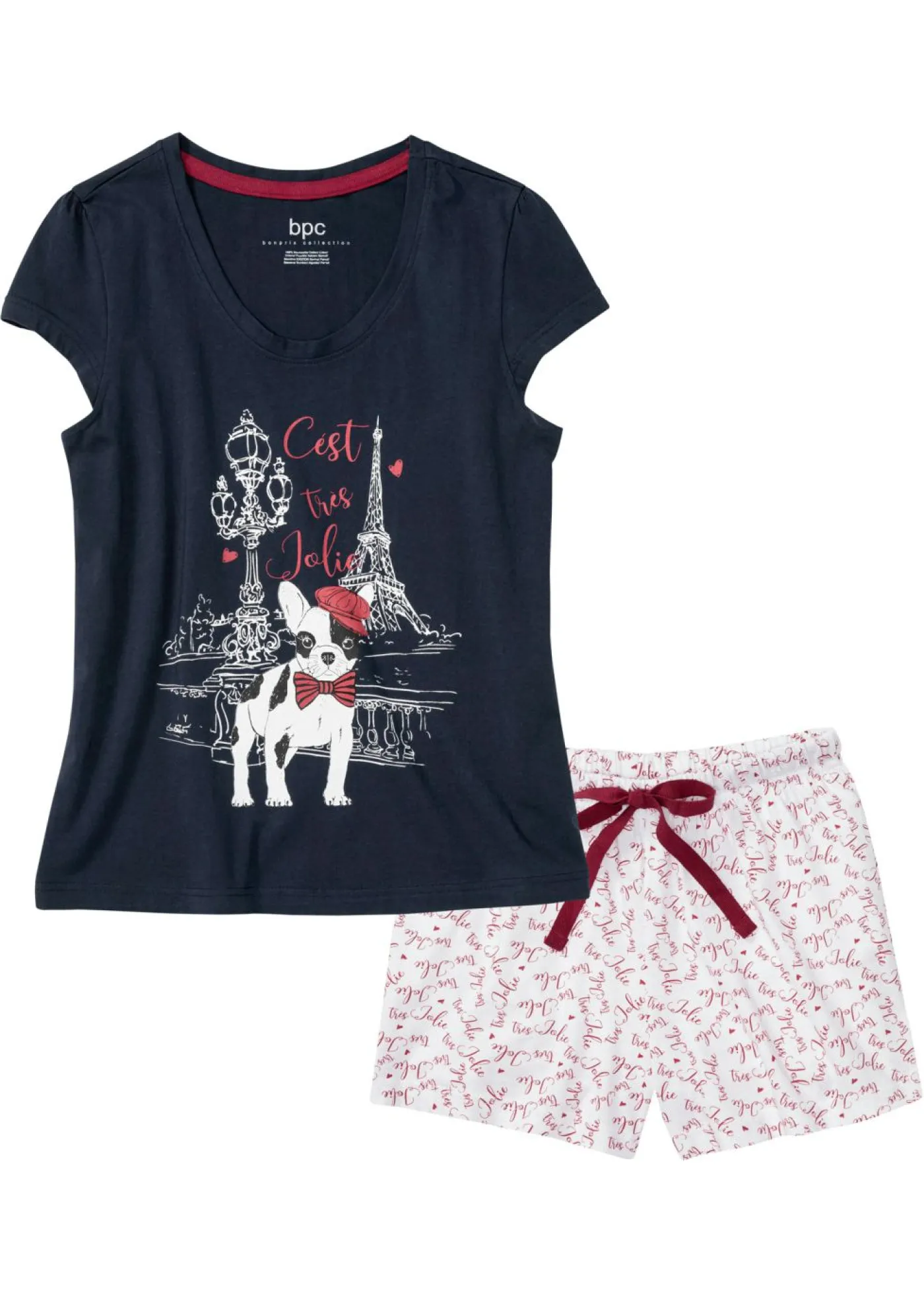 bonprix bonprix Pijama corto de algodón puro Azul marino-blanco estampado Online