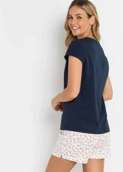 bonprix bonprix Pijama corto de algodón puro Azul marino-blanco estampado Online