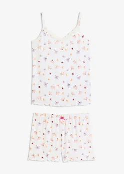 bonprix bonprix Pijama corto de canalé blanco con flores Discount