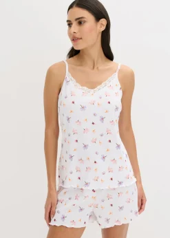 bonprix bonprix Pijama corto de canalé blanco con flores Discount