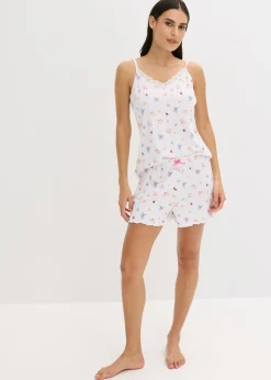 bonprix bonprix Pijama corto de canalé blanco con flores Discount