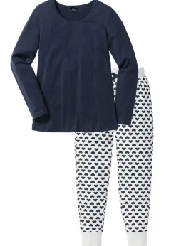 bonprix bonprix Pijama de algodón orgánico Azul marino/natural jaspeado estampado Online