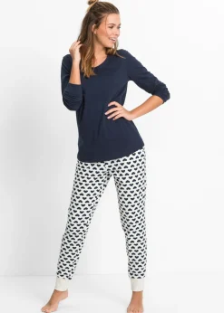 bonprix bonprix Pijama de algodón orgánico Azul marino/natural jaspeado estampado Online