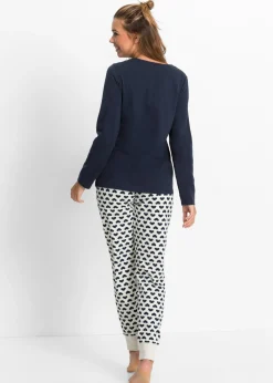 bonprix bonprix Pijama de algodón orgánico Azul marino/natural jaspeado estampado Online