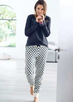 bonprix bonprix Pijama de algodón orgánico Azul marino/natural jaspeado estampado Online