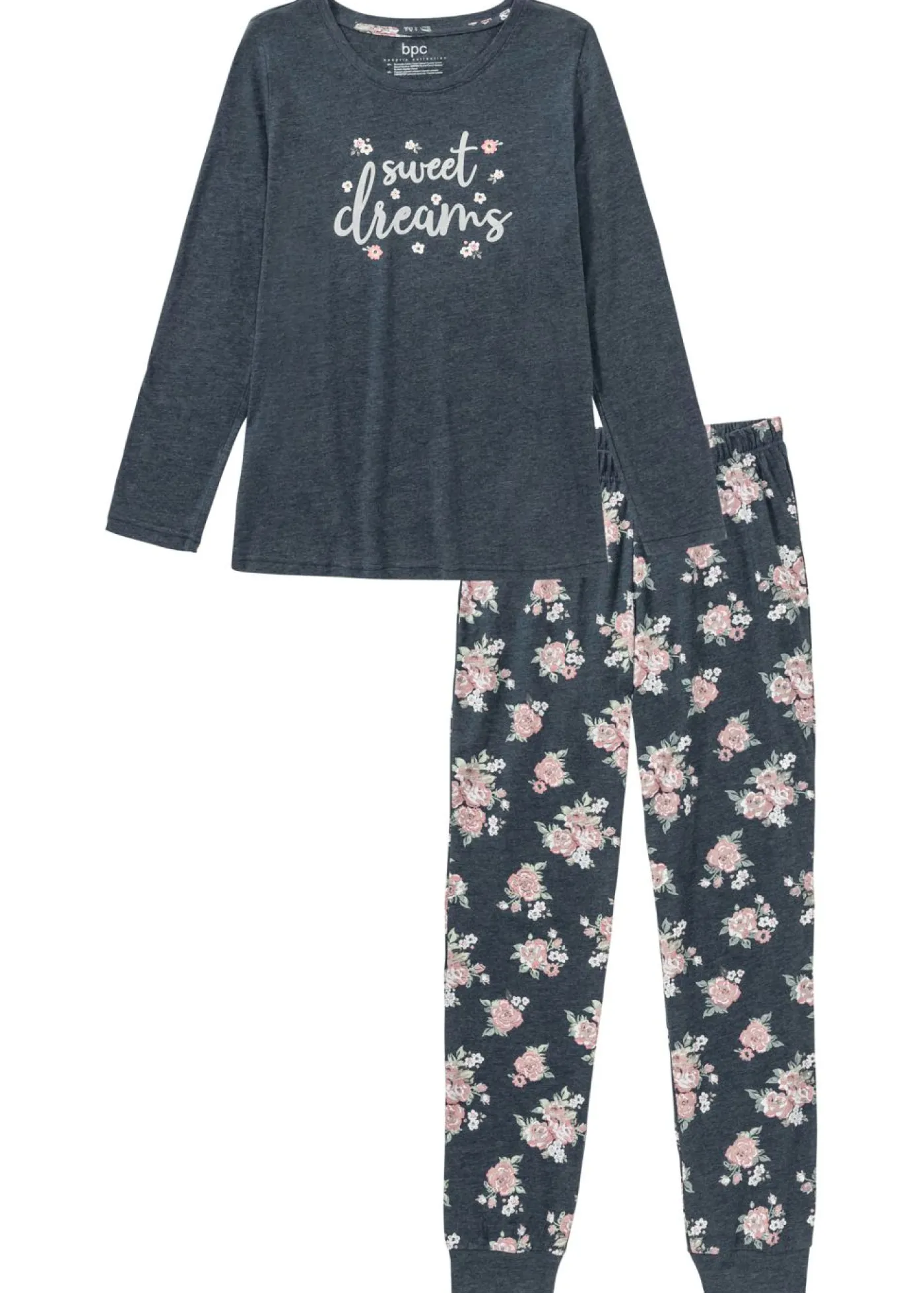 bonprix bonprix Pijama de algodón orgánico Azul jaspeado de flores Clearance