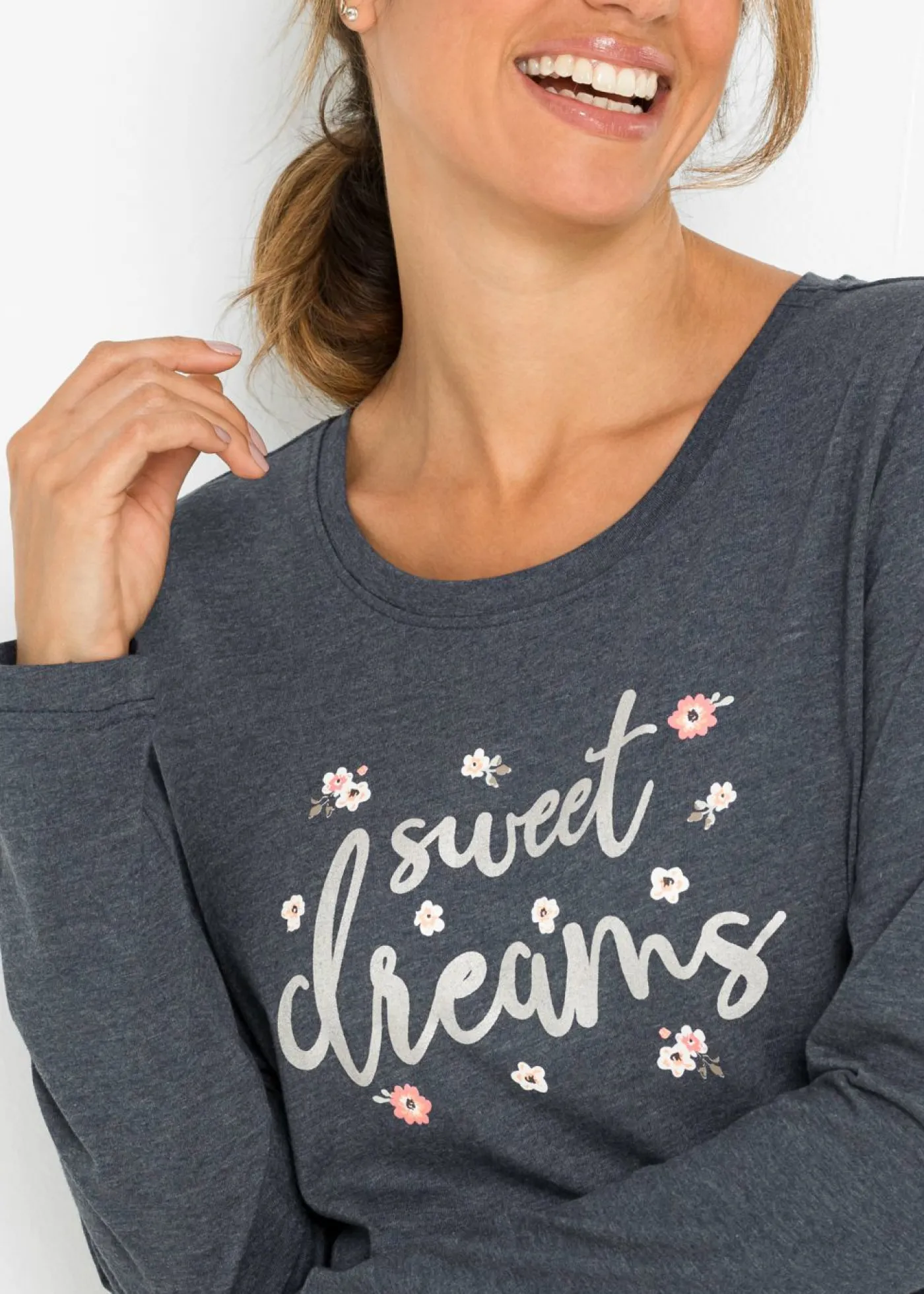 bonprix bonprix Pijama de algodón orgánico Azul jaspeado de flores Clearance