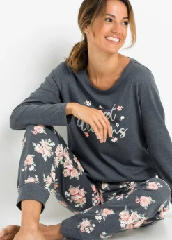 bonprix bonprix Pijama de algodón orgánico Azul jaspeado de flores Clearance