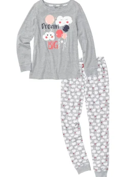 bonprix bonprix Pijama de algodón orgánico Gris claro jaspeado con estampado Sale