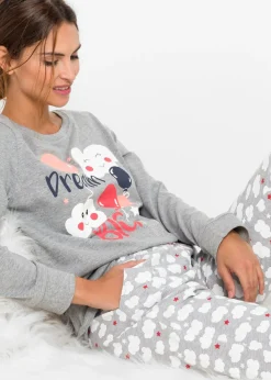 bonprix bonprix Pijama de algodón orgánico Gris claro jaspeado con estampado Sale