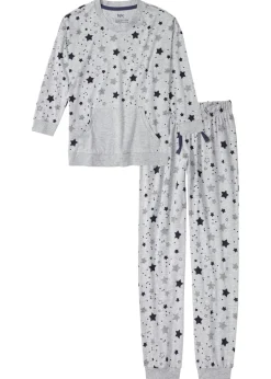 bonprix bonprix Pijama de algodón orgánico Gris claro jaspeado estampado