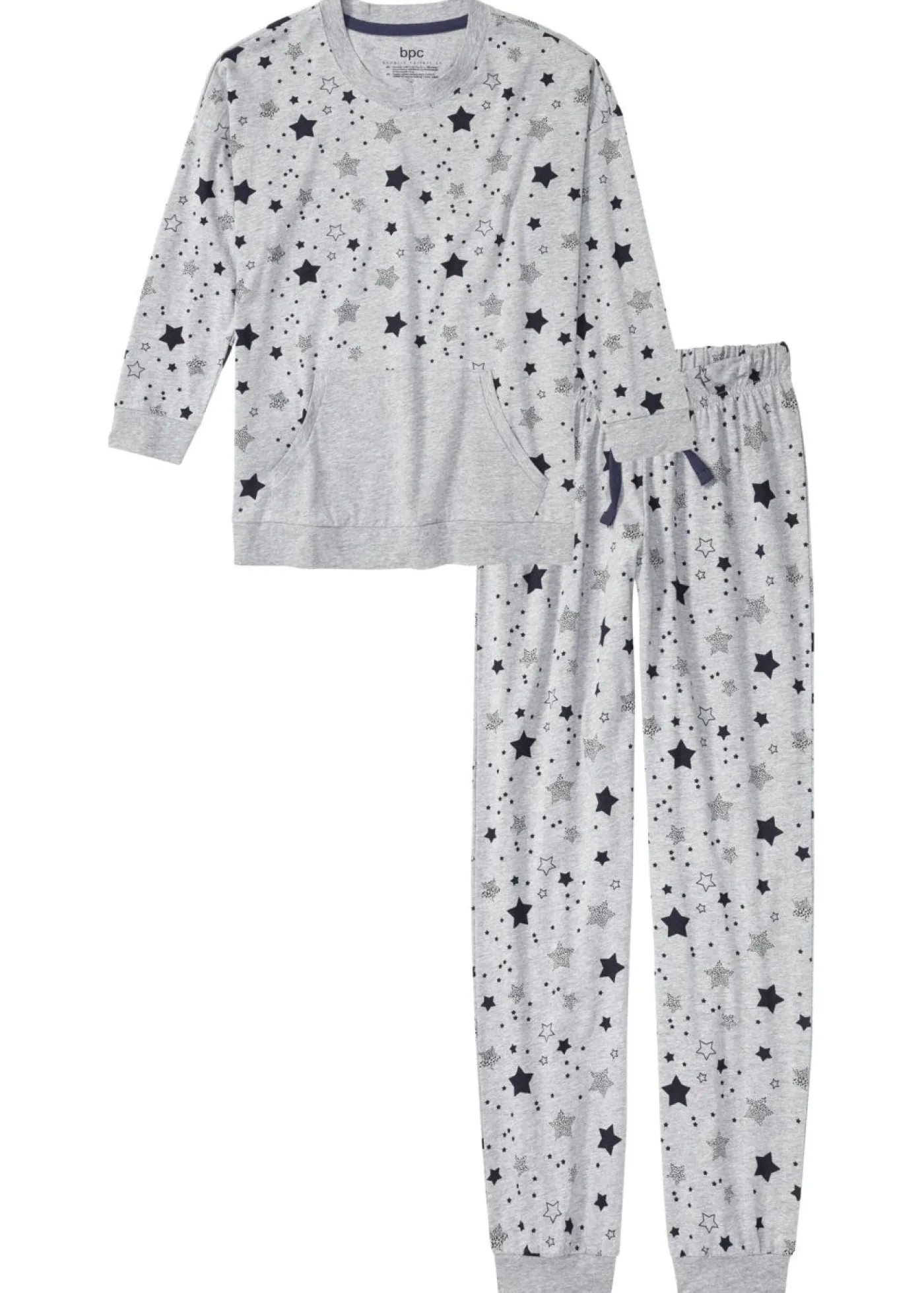 bonprix bonprix Pijama de algodón orgánico Gris claro jaspeado estampado