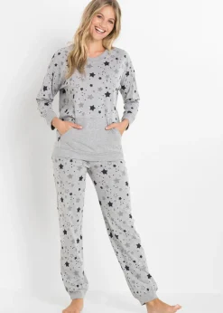 bonprix bonprix Pijama de algodón orgánico Gris claro jaspeado estampado