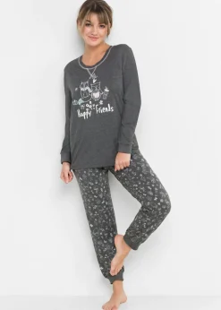 bonprix bonprix Pijama de algodón orgánico Antracita jaspeado estampado Discount