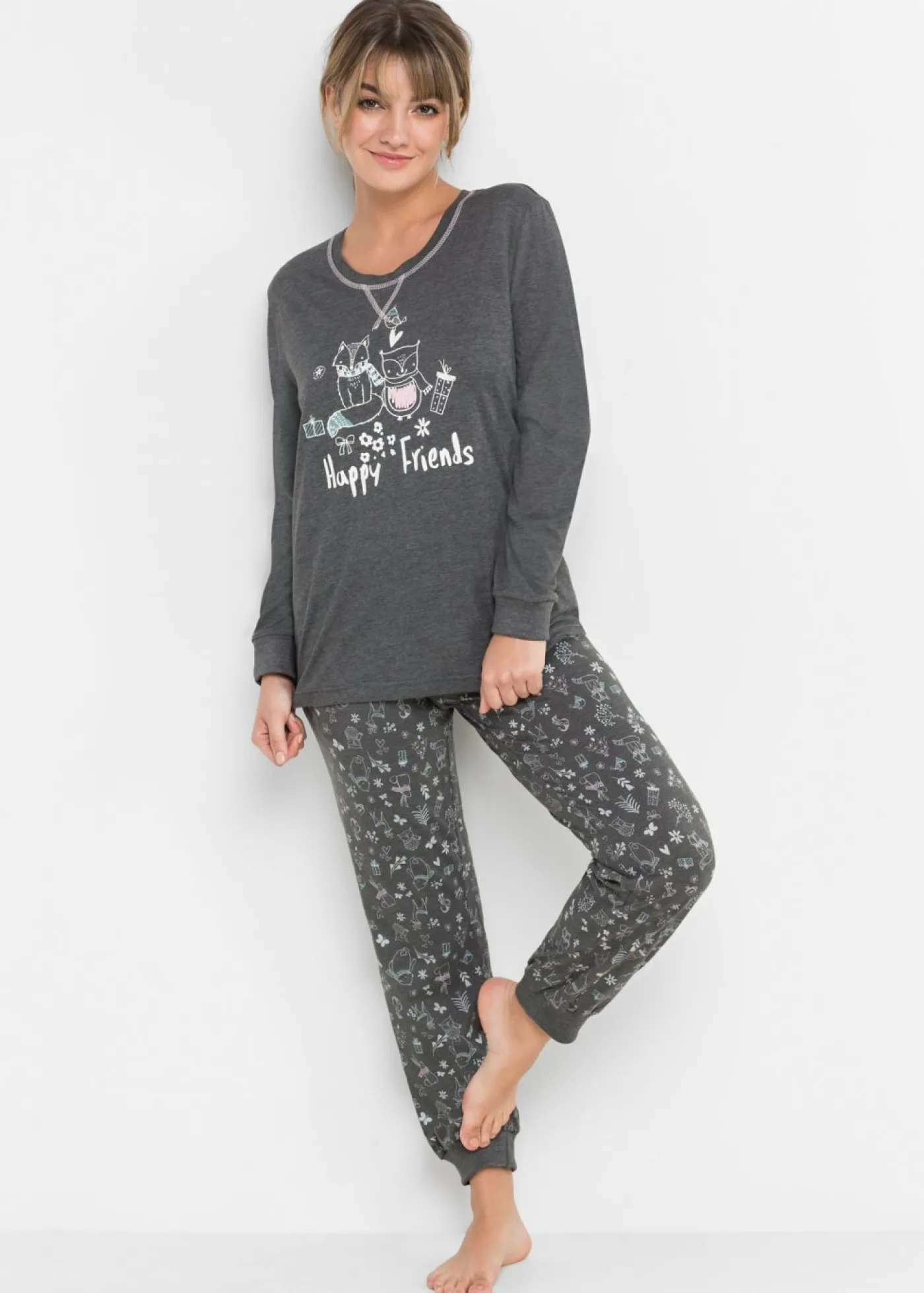 bonprix bonprix Pijama de algodón orgánico Antracita jaspeado estampado Discount