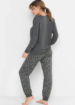 bonprix bonprix Pijama de algodón orgánico Antracita jaspeado estampado Discount