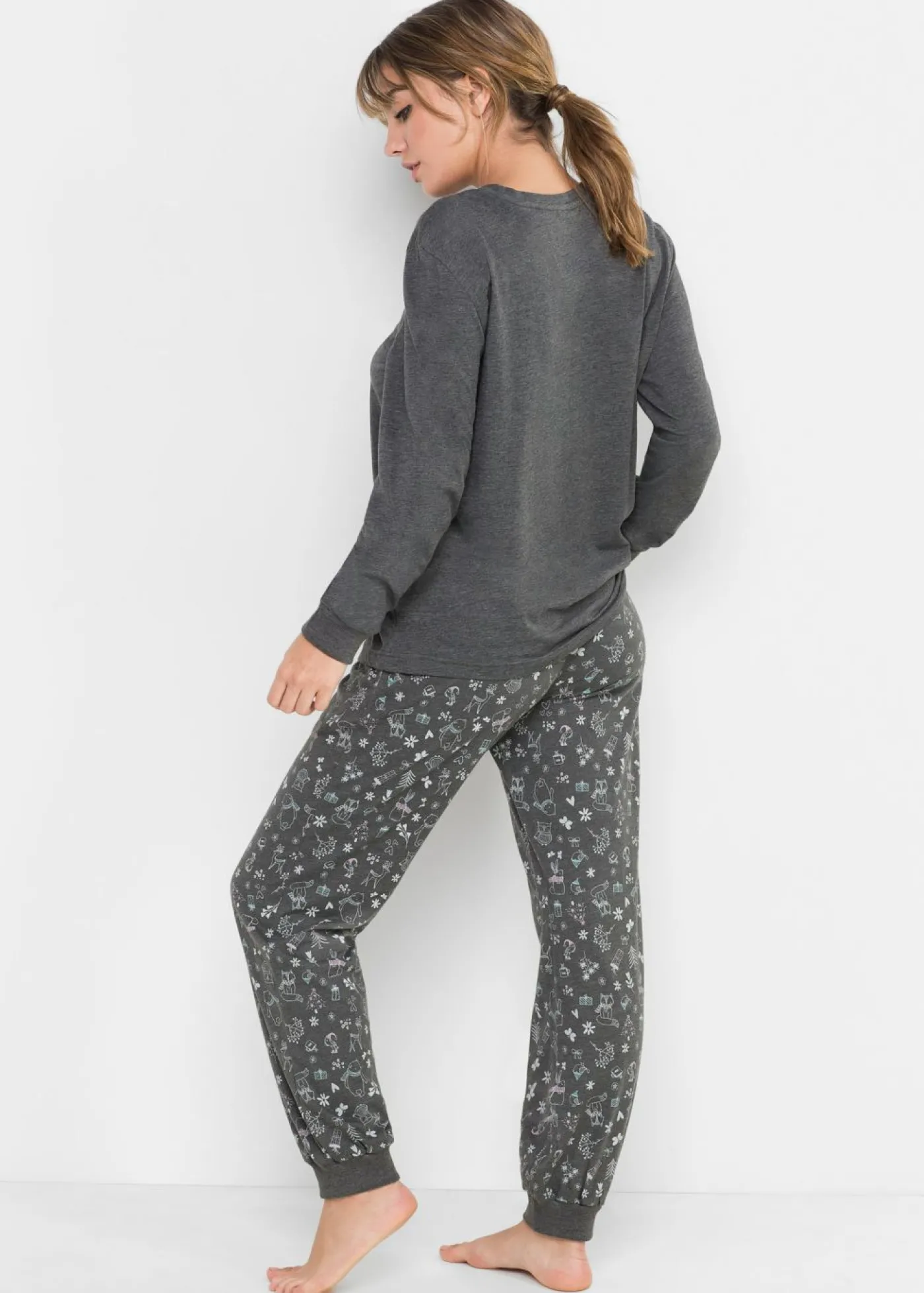 bonprix bonprix Pijama de algodón orgánico Antracita jaspeado estampado Discount