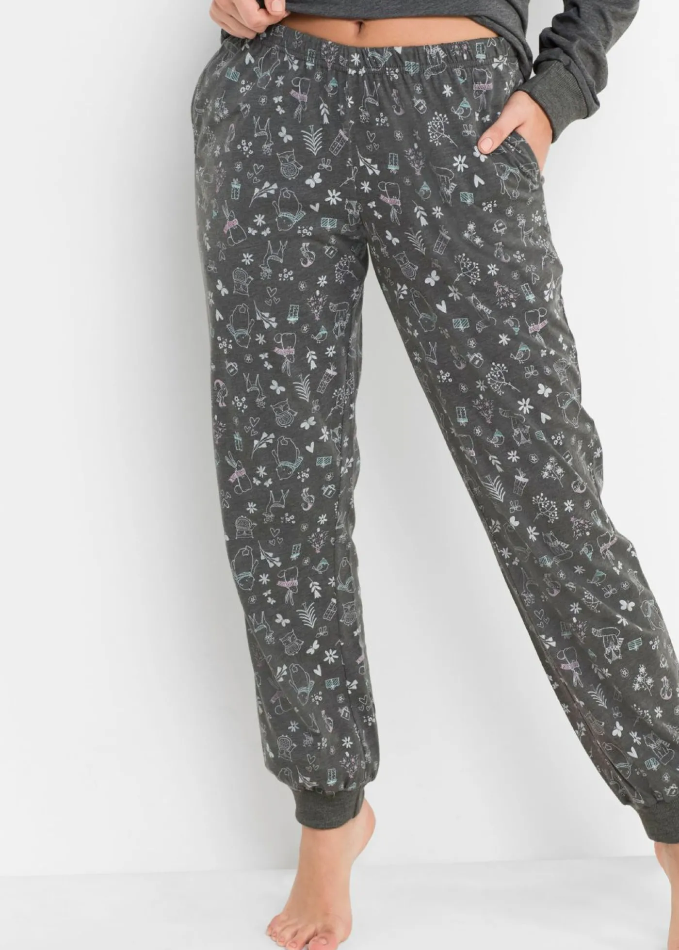 bonprix bonprix Pijama de algodón orgánico Antracita jaspeado estampado Discount