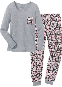 bonprix bonprix Pijama de algodón orgánico Gris jaspeado con estampado rosa Clearance