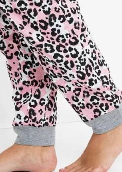 bonprix bonprix Pijama de algodón orgánico Gris jaspeado con estampado rosa Clearance