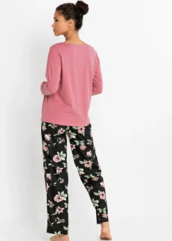 bonprix bonprix Pijama de algodón orgánico puro Sorbete de frambuesa-negro de flores Discount