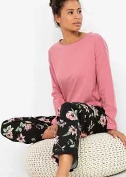 bonprix bonprix Pijama de algodón orgánico puro Sorbete de frambuesa-negro de flores Discount