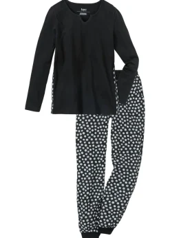 bonprix bonprix Pijama de algodón orgánico puro Negro-blanco estampado New